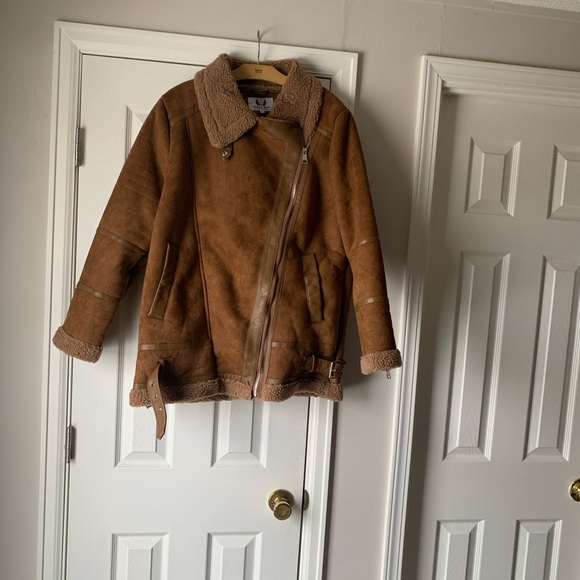 URBAN MIST Jackets & Blazers - Women’s Tan Shearling-Lined Aviator Jacket